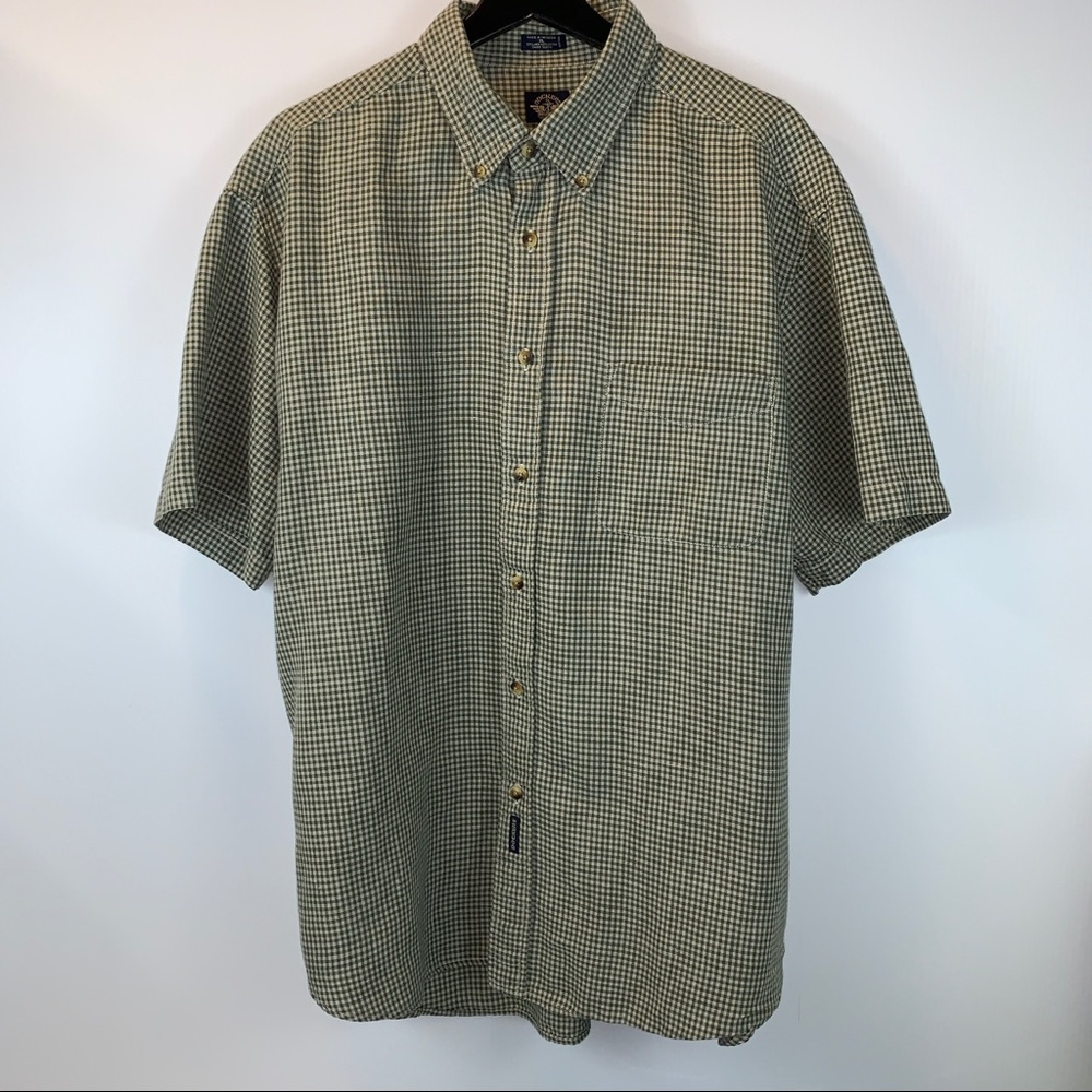 Men’s Green Cream Button Up Casual Dockers Shirt